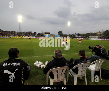 11 January 2014, La Manga Club, Spain. Borussia Dortmund v Standard Liege  Photo by Tony Henshaw General view from the dug out managers seats bench Stock Photo