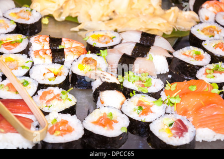 Photo of fresh sushi platter with a lot of variety - buffet Stock Photo