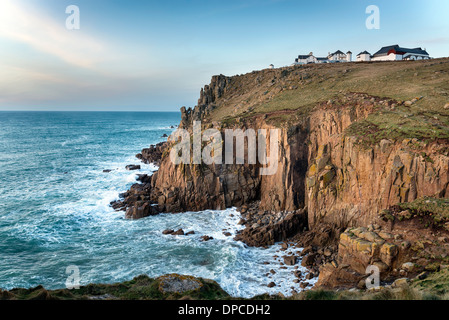 Sea and steep rugged cliffs at Lands End in Cornwall Stock Photo