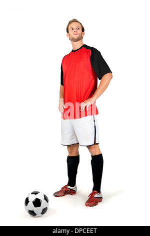 Football player waiting for a free kick isolated in white Stock Photo