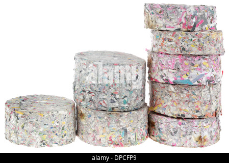 Compressed Paper Briquets Fire logs Isolated on White Backgrounf Stock Photo