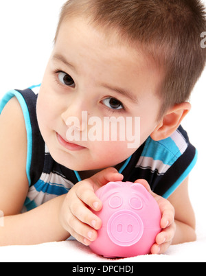 child holding piggy bank