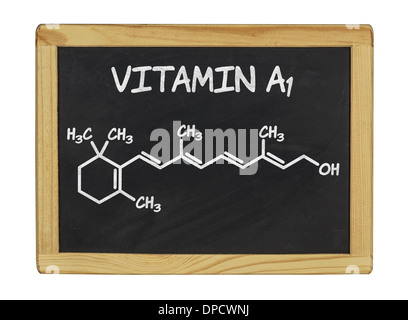 chemical formula of vitamin a on a blackboard Stock Photo