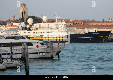 Boat moored on the island of Giudecca. An island in Venice only accessible  by water. Stock Photo