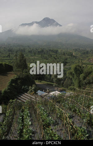 Farmer village near Mt Merapi Indonesia volcano Stock Photo