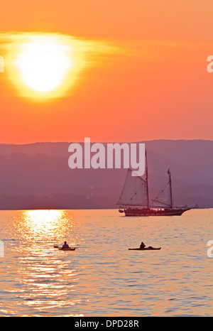 The Schooner Mystic Whaler on a sunset cruise on the Hudson River off Croton Point Park during the 2011 Stock Photo