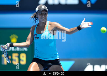 Melbourne, Australia. 13th Jan, 2014. Heather Watson of Great Britain in action on day one of the Australian Open from Melbourne Park. Credit:  Action Plus Sports/Alamy Live News
