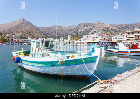 Fishing boats in Elounda harbor, Crete Island, Greece Stock Photo