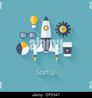 Flat design modern illustration concept of new business project startup development and launch a new innovation product Stock Photo