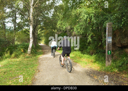 Cyclists on the Deeside Way near Ballater, Aberdeenshire, Scotland. Stock Photo