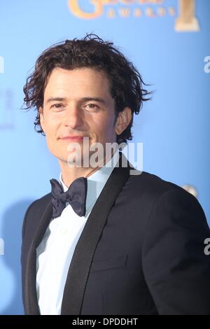 Los Angeles, California, USA. 12th January 2014. Orlando Bloom poses in the press room of the 71st Annual Golden Globe Awards aka Golden Globes at Hotel Beverly Hilton in Los Angeles, USA, on 12 January 2014. Photo: Hubert Boesl/dpa/Alamy Live News Stock Photo