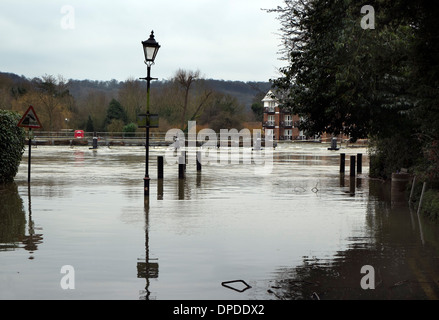 Flooded River Thames by St Peter Street Marlow Bucks UK Stock Photo