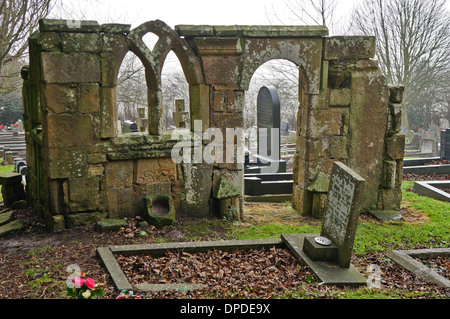 Ruins of an old chapel in a graveyard, Blidworth, England Stock Photo