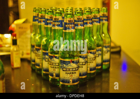 Empty bottles of Harbin beer, China Stock Photo