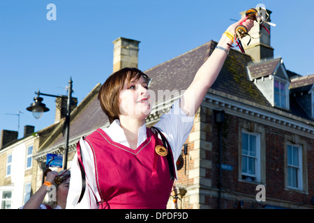 young female  Chinewrde morris dancer at The Whittlesey Straw Bear Festival 2014 Stock Photo