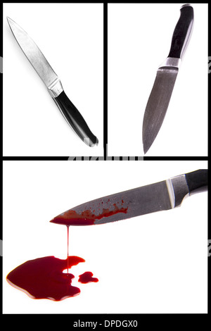 knife smeared with blood isolated on white Stock Photo