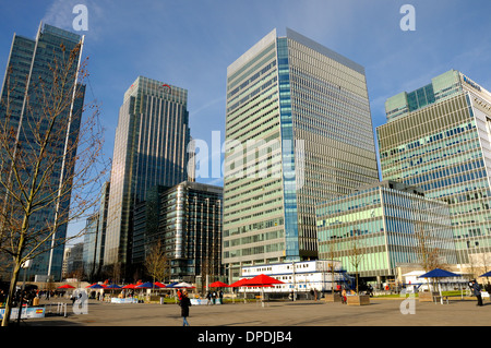 London, England, UK. Docklands / Canary Wharf. Modern office buildings seen from Wood Wharf Stock Photo