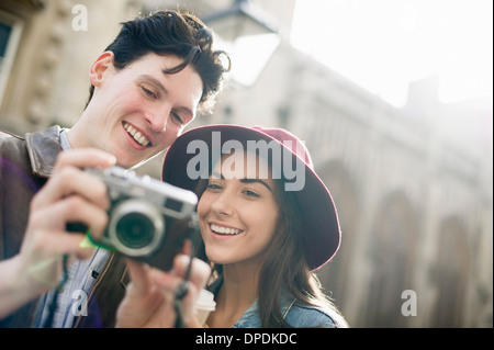 Young couple with vintage camera Stock Photo