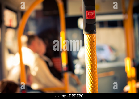 Inside public bus transport and stop button detail Inside public bus transport and stop button detail