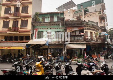 Street scene old quarter Hanoi Vietnam Stock Photo