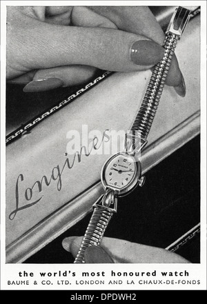 1950s advertisement advertising LONGINES lady s watch. Advert in