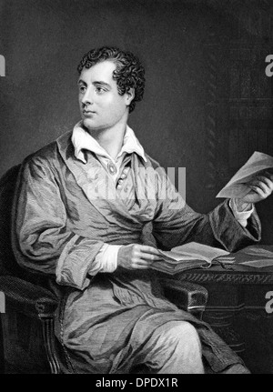 Lord Byron (1788-1824) on engraving from 1873. British poet and leading figures in the Greek war of independence. Stock Photo