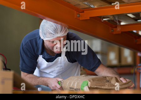 Factory worker handling parcel Stock Photo
