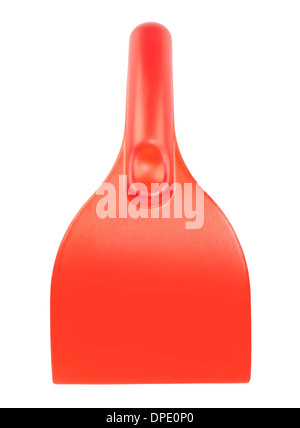 red plastic ice scraper in vertical position isolated on white background Stock Photo