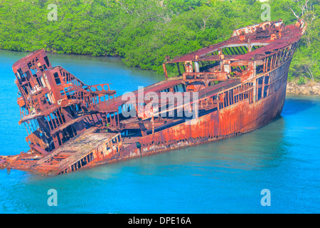 Shipwreck on shore of Roatan Island, Honduras, Near Meso-American Barrier Reef Stock Photo