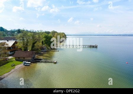 View of pier on Lake Starnberg, Bavaria, Germany Stock Photo