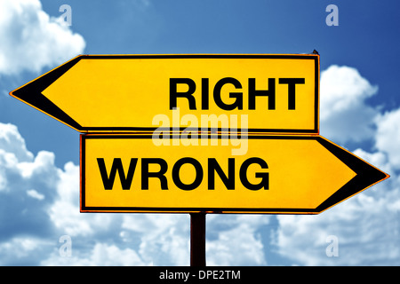 Right or Wrong opposite direction signs in magnifying with sneakers and ...
