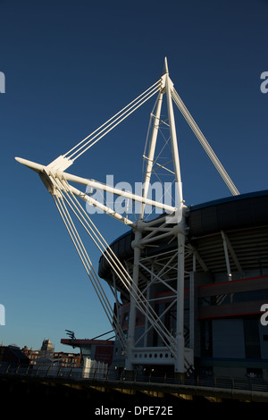 The Millennium Stadium (Welsh: Stadiwm y Mileniwm) in Cardiff is the national stadium of Wales, and home to rugby union. Stock Photo