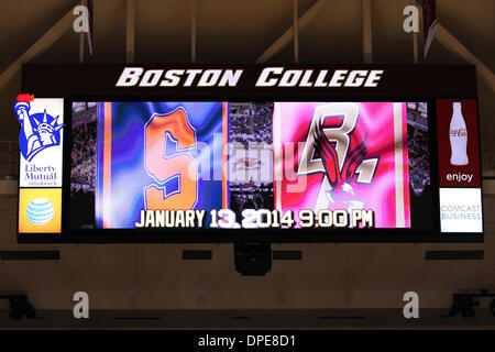 Chestnut Hill, Massachusetts, USA. 13th Jan, 2014. January 13, 2014; A general view of the scoreboard prior to the NCAA basketball game between the Syracuse Orange and Boston College Eagles at Conte Forum. Anthony Nesmith/CSM/Alamy Live News Stock Photo