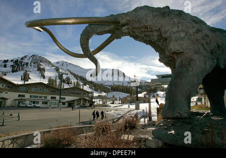 (Published 11/25/2005, A-22) A large sculpture of a mammoth stands on a pedestal in the parking lot in front of the main lodge facility at Mammoth Mountain ski area.  U/T photo CHARLIE NEUMAN Stock Photo