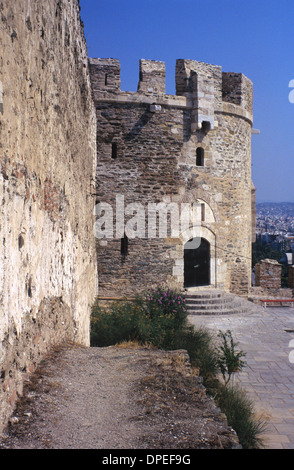 Djinghirli Tower & Byzantine Theodosian Town or City Walls Thessaloniki or Salonica Greece Stock Photo