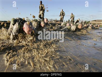 (PUBLISHED 1/13/2005, A-1) Jan 12---Recruits of 3rd Battalion Kilo Company participate in Combat Conditioning Course at Marine Corps Recruit Depot.  Photo/Scott Linnett Stock Photo