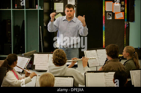 (Published 4/29, 2006, NI-4) April 19, 2006, ESCONDIDO, CA, USA   Music director JAMIE WELCH worked with Concert Band students at Escondido High School as they rehearsed for an upcoming fundraiser, Tuesday.  Mandatory Credit: photo by Dan Trevan/San Diego Union-Tribune/Zuma Press. copyright 2006 San Diego Union-Tribune Stock Photo