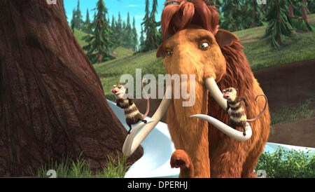 Mar. 08, 2006 - IA2-83...Possums Crash and Eddie (Seann William Scott, Josh Peck) hitch a ride aboard the tusks of their ''sister'' Ã a woolly mammoth named Ellie (Queen Latifah). .K47526ES.ICE AGE 2 THE MELTDOWN.TV-FILM STILL.PHTO SUPPLIED BY   PHOTOS (Credit Image: © Globe Photos/ZUMApress.com) Stock Photo