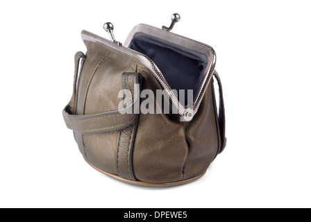 Brown purse with lock on a white background Stock Photo
