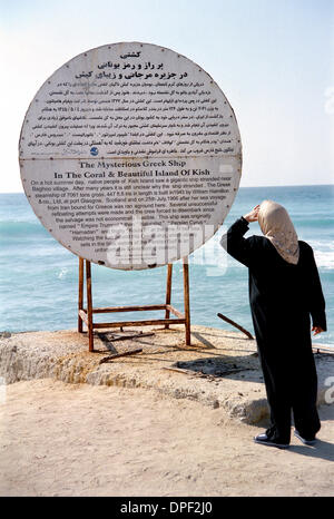 Sep 21, 2006 - Island of Kish, Iran - An Iranian woman studies a monument erected to a Greek ship on an ocean front cliff of Kish. Kish is a 91.5-square-kilometre resort island in the Persian Gulf. Due to its free trade zone status it is touted as a consumer's paradise, with numerous malls, shopping centers, tourist attractions and resort hotels. (Credit Image: © PhotoXpress/ZUMApr Stock Photo