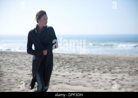 Mature woman on Newport Beach, California, USA Stock Photo