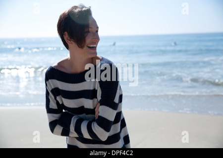 Mature woman wearing striped top, Newport Beach, California, USA Stock Photo