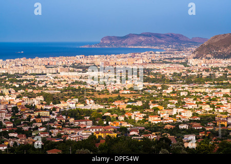 Cityscape of Palermo (Palermu) and the coast of Sicily, seen from Monreale, Sicily, Italy, Mediterranean, Europe Stock Photo