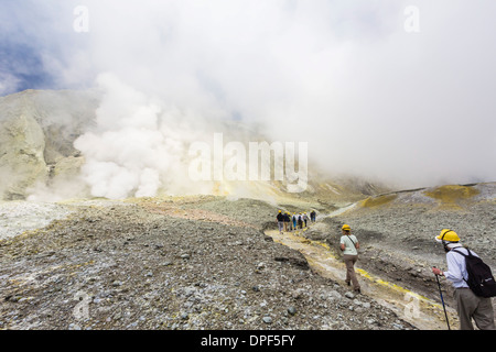 Visitors at an active andesite stratovolcano on White Island, North Island, New Zealand Stock Photo
