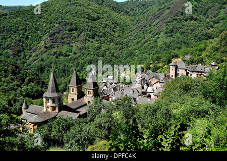 The Sainte-Foy Abbey-church in Conques, Aveyron, France, Europe Stock Photo