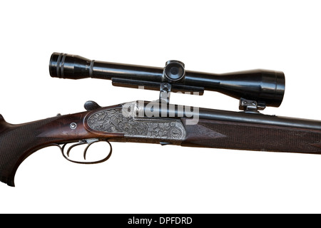 drilling (three-barreled rifle) Ferlach detail on white Stock Photo