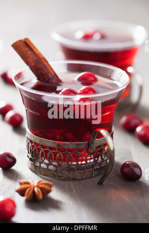 mulled wine with cranberry and spices Stock Photo