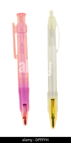 Colorized x-ray of two ballpoint pens Stock Photo