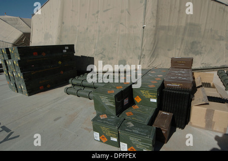 ammunition ammo munitions gunpowder munitions bullets bomb rockets shells ammunition boxes Afghanistan Stock Photo