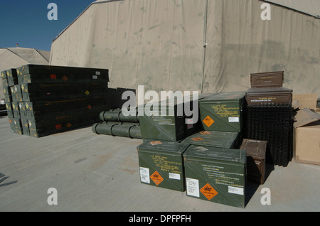 ammunition ammo munitions gunpowder munitions bullets bomb rockets shells ammunition boxes Afghanistan Stock Photo